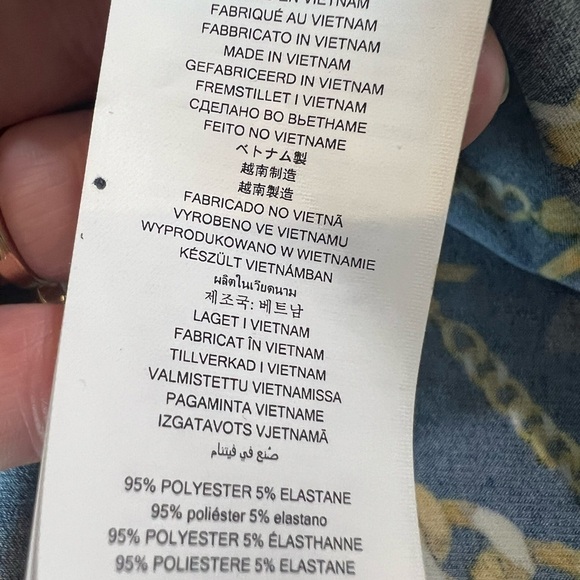 Michael Kors Split Neck Navy Gold Chain Top with Tulip Sleeve Size SP Casual - Picture 12 of 15